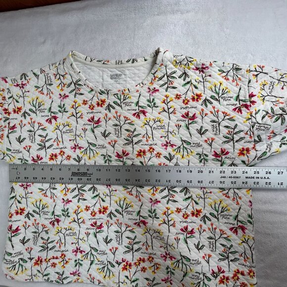 Lands' End Women's Quilted Crewneck Top XL 3/4 Sleeve Pullover Ivory Floral - Picture 7 of 8
